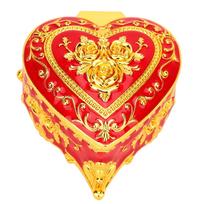 Heart Shaped Jewelry Box Soft Velvet Lining Ladies Girls Vintage Trinket Storage Box for Earrings raudona