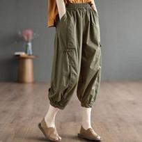 Chinese Style Casual Pants Literary Slimming Frog Button Harem Summer Loose Lantern Seven-Point Trousers M