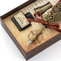 Quill Pen Sealing Wax Stamp Set Retro European Style Stainless Steel Nib Quill Pen and Ink Set Wine vyno raudonos spalvos