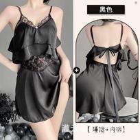 Erotic underwear women, sexy chiffon perspective seduction sweet ruffle edge suspender nightdress set M juoda