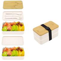 Suaugusiųjų Bento pietų dėžutė, 2 aukštų maisto laikymo konteinerių rinkinys su stalo įrankiais vaikams, traškus, tinkamas naudoti mikrobangų krosnelėje ir indaplovėje balta