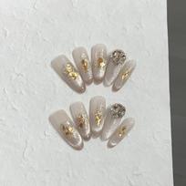 Gold Foil Mica Piece Piled with Diamond Smile French Cat Eye Removable XS