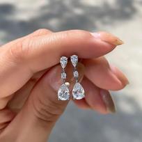 Huitan Trendy Crystal Waterdrop Cubic Zirconia Earrings for Women Chic Versatile Ear Piercing Female Earrings Aesthetic Jewelry brown