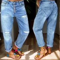 Women Hole High Waist Mom Jeans Flare Pant Denim Autumn Casual Long Streetwear Trousers Capris Baggy Jeans XXL mėlyna