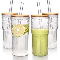 Glass Cups - 22 oz Iced Coffee Cups Drinking Glasses Iced Coffee Cup Reusable Smoothie Cup Glass