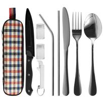 10Pc Travel Cutlery Set with Storage Bag Stainless Steel Travel Utensils Set Portable Camping Silverware Set Travel Flatware Set sidabras