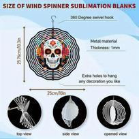 Vibrant Day of the Dead Skull Wind Chime Colorful Floral Skeleton Design 2D Rotating Outdoor Garden Art Festive Wall Decor for Home Yard