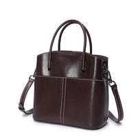 Exquisite and Fashionable Versatile Oil Wax Cowhide Bucket Bag Women's Leisure Minimalist Handheld Shoulder Crossbody Bag