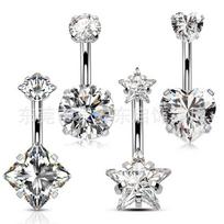 Stainless Steel Zircon Navel Ring Round, Square, Pentagram, Love Navel Nail Fashion