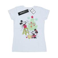 Disney Womens/Ladies Mickey And Minnie Christmas Tree Cotton T-Shirt L balta