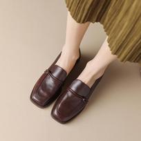 Huge lightweight~ Square head women's retro British small leather shoes medium heel single shoes 35 ruda