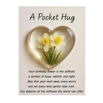 Birth Flower Pocket Hug with Healing Encouragement Poems Birth Flower Clear Heart Keepsake Portable Sentimental Gift C