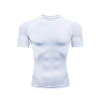 Vyriška sportinė marškinėlė su raumenis paryškinančiu efektu, apvali kaklo iškirptė, prigludusi, sportinė T-shirt, kvėpuojanti, figūrą formuojanti marškinėlė sporto salės, sporto, lauko pratimams, fitnesui M balta