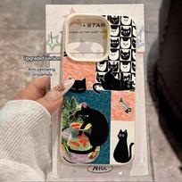 For Samsung Galaxy S25 S24 S23 Ultra S22 Plus S21 FE Cases Black Cat Collage Pattern Cover for A56 A55 A54 A53 A36 A16 A06 Funda Galaxy A14