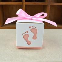 3 Pcs Baby Foot Candy Box Baby Shower Sweet Bag Footprints on The Beach Favour   Gift Box Baptism šviesiai rausvos spalvos