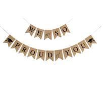 Burlap Banner Delicate We Are So Proud of You Pull Flag Graduation Season Bunting Party Decoration 1set beige