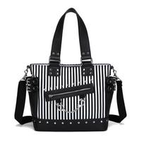 Rokas Šviesus krepšys Moteriškas pečių krepšys Kniedės Rankinės Moteriškos Stripe Crossbody Messenger Krepšys Drobiniai dėklai Krepšiai juoda