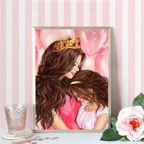 Pilnas 5D „pasidaryk pats“ deimantinis paveikslas Graži mama ir dukra siuvinėjimas kryželiu namų dekoras, rankų darbo 25x30cm pink