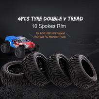 4 vnt. 1/10 bekelės padangos dvigubo V protektoriaus raštas 10 stipinų ratlankis 1/10 HSP HPI Redcat RC4WD RC juoda