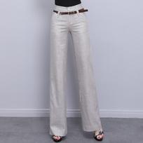 harajuku office summer high waist Women's wide leg Capris suit pants for women cotton linen baggy straight pants woman trousers S pilka