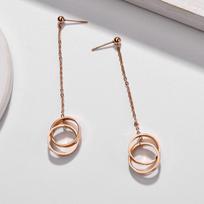 Trendy Double Loops Cross Stainless Steel Drop Earrings For Women Light Luxury Rose Gold Color Female Ear Line Jewelry