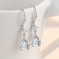 925 Sterling Silver Long Tassel Crystal Oval Drop Earring for Women Girls Wedding Party Elegant Jewelry mėlyna