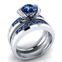 Silver 925 Rings For Women 2 Ct Bule Stone Natural Diamond Rings 2 -Pc Princess Cut Wedding Engagement Jewelry Ring Set 9 mėlyna
