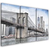 Trijų dalių paveikslų spausdinimas ant drobės Brooklyn Bridge City Niujorkas 60x40 pilka spalva