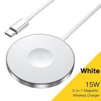 „Essager“ 15 W magnetinis belaidis įkroviklis skirtas „iPhone 14 13 12“, skirtas „Airpods Pro“ 3 viename „Qi“ belaidžio įkrovimo padėklas, skirtas „Iwatch“ greitajam įkrovimui 15W White