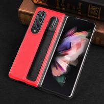 Madingas odinis ličio rašto pieštuko dėklas, skirtas Samsung Galaxy Z Fold 3 PC Cover Anti-Knock Luxury dėklas, skirtas Fold3 F9260 raudona