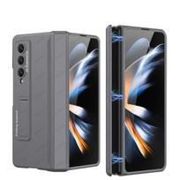 Magnetinis vyrių stovo dėklas, skirtas Samsung Galaxy Z Fold 4 3 5g Fold4 Fold3 Case Magnetinis adsorbcijos laikiklis Matinis kietas kompiuterio telefono dangtelis For Galaxy Z Fold 3 pilka spalva