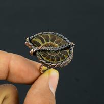 Ammonite Fossil  Gemstone Copper Wire Wrapped Handmade Jewelry Ring For Gift 4 ruda