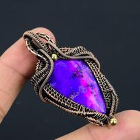 Violetinio dendrito opalo brangakmenio varinės vielos įvyniojimas, gražus rankų darbo papuošalų pakabukas 2.55 Inches violetinė