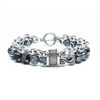 Men's Peacock Stone Bracelet Metal Beaded Hip Hop New Style Bracelet Colorful Fashion Bracelet Bracelet 21cm mėlyna
