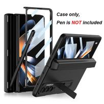 Sulankstomas rašiklio laikiklio atlenkiamas dėklas Samsung Galaxy Z Fold 4 5G laikiklio stovas dėklas kietas PC dangtelis stiklo plėvelė for Galaxy Z Fold 4&case only (no pen) juoda