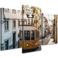 Trijų dalių paveikslo drobės spaudinys Tramas Lisabonos miestas Geltonas 60x40 geltona