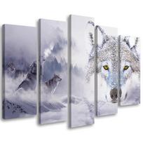 Five piece picture canvas print Wolf Forest Fog Nature Grey 100x70 pilka spalva