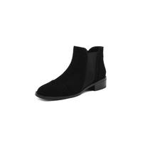 Krazing Pot Cow Suede Autumn Winter Shoes Round Toe Big Size Thick Low Heels Slip on Chelsea Boots Women Ankle Boots 34 juoda