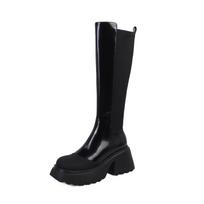 Krazing Pot Cow Leather Spring Winter Shoes Thick Bottom Platform Women Slip OnThigh High Boots 34