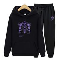 Rudens žiemos gobtuvai + kelnės dviejų dalių rinkinys marginimas Vyrams Moteriški gobtuvai Sportiniai kostiumai „Jogger“ kelnės stori, šilti drabužiai vyrams 2XL gray