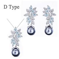 CMM 2 Piece Suit with Leaf Shaped Grey Artificial Pearl Pendant Earrings Necklace Set Silver Color Jewelry Sets sidabras