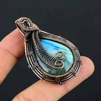 Thanksgiving Labradorite Gemstone Jewelry Pure Copper Wire Wrapped Handmade Pendant 2.28 Inches mėlyna