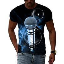 Summer Fashion Music Element Pattern T-shirt Hip-Hop Trend Microphone  Printing Tops Casual Novelty Men's Short Sleeved Clothing 6XL black