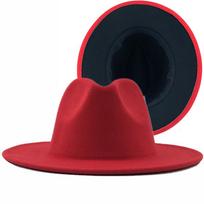 Hot Outer khaki Inner Red Wool Felt Jazz Fedora Hats with Thin Belt Buckle Men Women Wide Brim Panama Trilby Cap 56-58-60CM 56-58CM