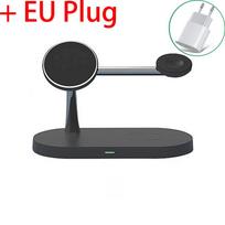 Magnetinis 3 viename belaidis įkroviklis, skirtas Magsafe iPhone 12 13 14 Pro Max indukcinis įkrovimo dokas, skirtas Airpods Iwatch įkroviklių lempa Black with EU juoda