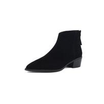 Krazing Pot Cow suede Winter round Toe Thick Med Heels Chelsea Boots Women Zipper Retro fashion Ankle Boots 34 juoda