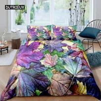 Klevo lapų antklodės rinkinys Spalvingas rudens sezonas Neįprasto dizaino klevo lapai Nature Print King Size, 2/3 vnt. patalynės komplektas, trijų dalių rinkinys EU single(135x200cm) orange