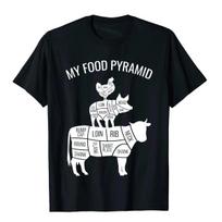 Mano maisto piramidė Juokingi mėsėdžiai karvė kiaulė vištiena grafiniai marškinėliai klasikiniai vasariniai medvilniniai unisex marškinėliai Camisa L black