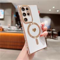 For Samsung Galaxy S23 Ultra Luxury Magsafe Magnetic Cute Plating Square Case For Samsung S21 S22 S23 Plus Lens Protective Cover For Samsung S21 balta
