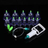 Household Cupping Therapy Set Vacuum Suction Cup Pump ABS Thick 12 Cans Cupping Massage Cups Acupuncture Massager Health Care 1 Set blue
